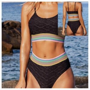 CUPSHE Women's SMALL Bikini Two Piece High Waisted Scoop Neck Adjustable Straps